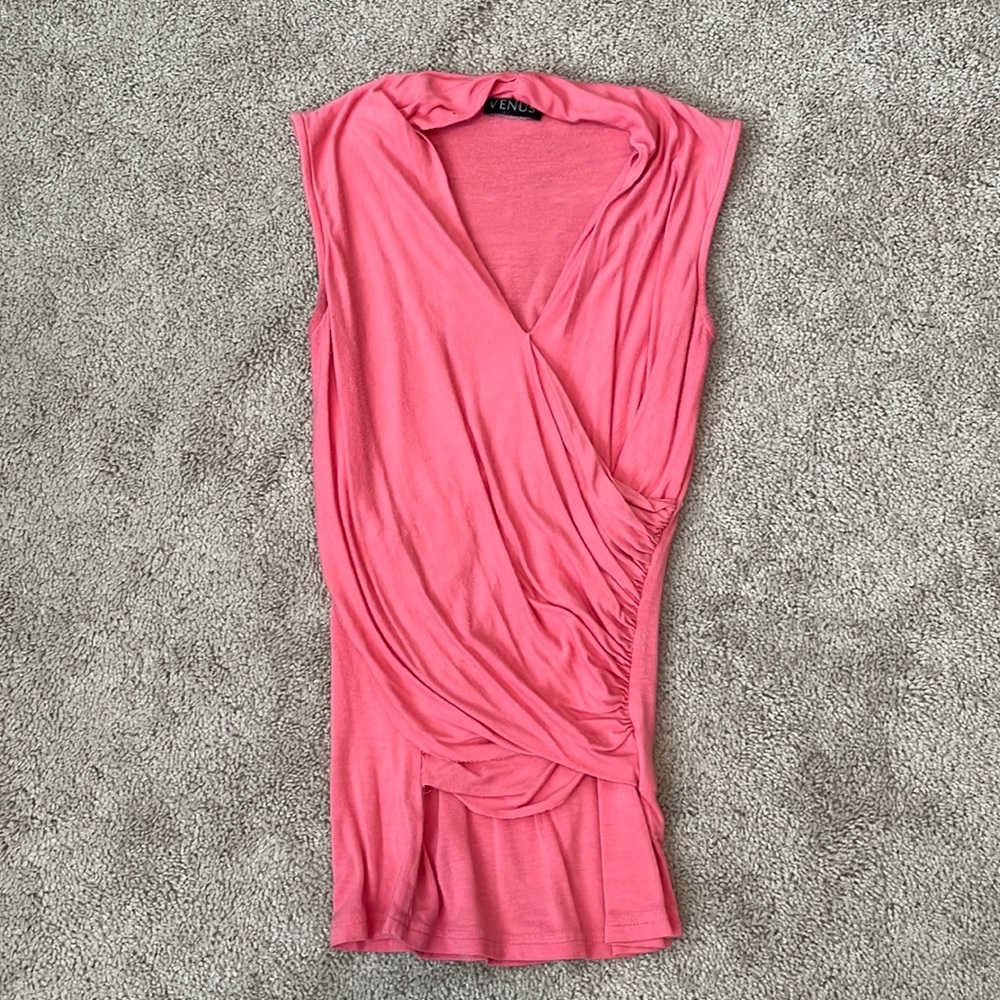 Coral deep v-neck ruched top from Venus